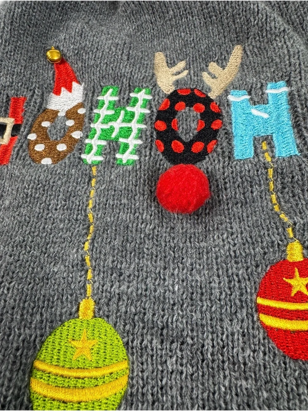 Dog Grey Holiday Knit Sweater  Red Accents